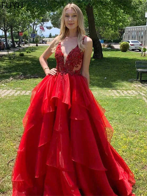 glam party dressesV Neck Open Back Red Lace Long Prom Dresses, Red Lace Formal Dresses, Red Evening Dresses SP2081