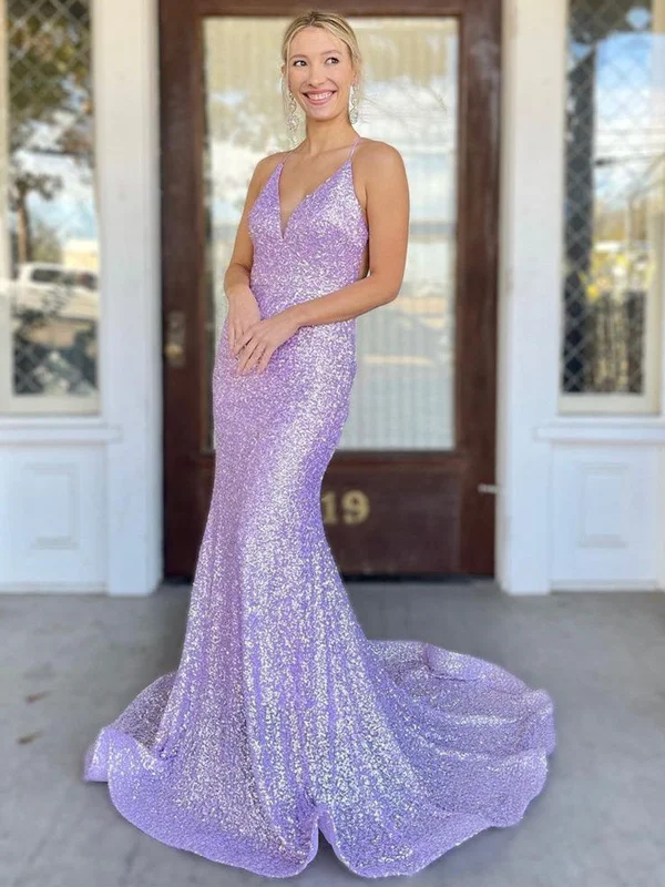 custom-made party dressesShiny Sequins V Neck Backless Mermaid Lilac Long Prom Dresses, Mermaid Purple Formal Dresses, Lavender Evening Dresses SP2294