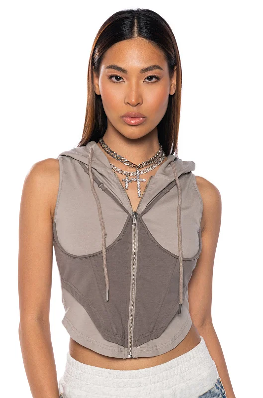 women's tops for those who appreciate subtle and muted tonesKAI CORSET HOODED TANK TOP