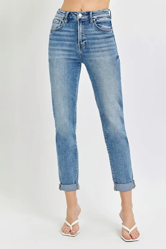 women's capri denim jeansRisen High Rise Cropped Roll Up Jeans