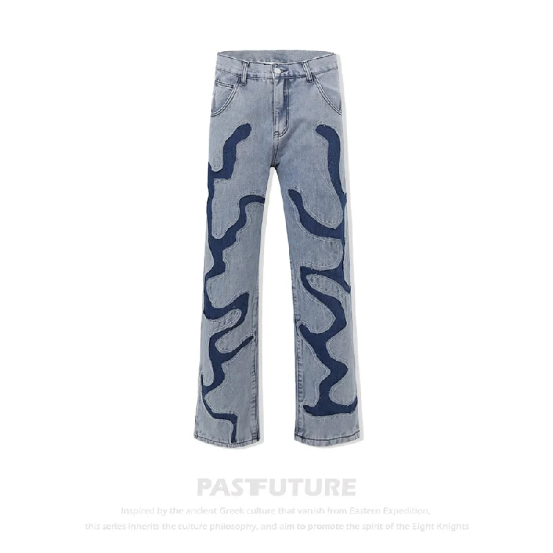 women's denim jeans with stretch fabricPast Future | Hip Hop Blue Patchwork Jeans