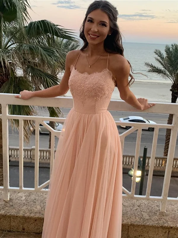 metallic party dressesA Line Backless Pink Lace Long Prom Dresses, Pink Lace Formal Dresses, Pink Evening Dresses SP2067