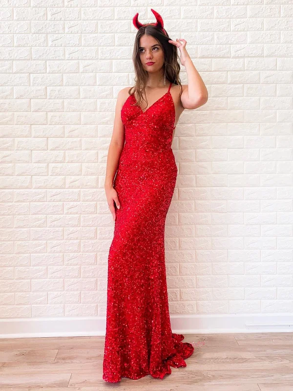 bodycon party dressesShiny Sequins V Neck Backless Red Long Prom Dresses, V Neck Red Formal Dresses, Sparkly Red Sequins Evening Dresses SP2259