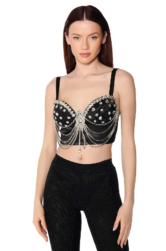 long-sleeved women's topsSPEAK MY TRUTH RHINESTONE BRALETTE TOP IN BLACK