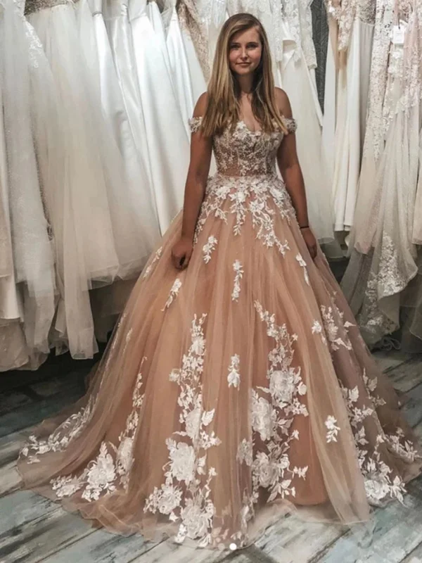 mermaid party dressesOff Shoulder Champagne Lace Long Prom Dresses, Champagne Lace Formal Dresses, Champagne Evening Dresses SP2135