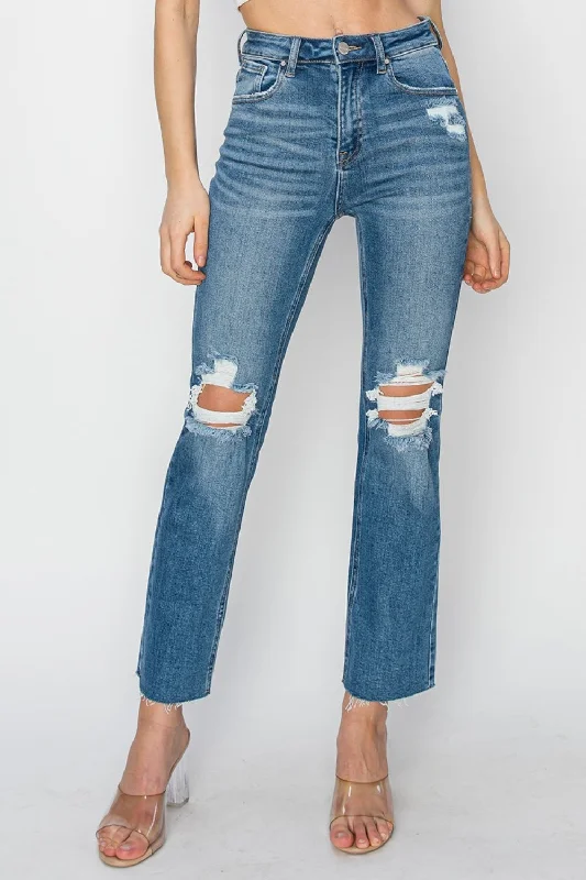 women's denim jeans for a cozy dayRISEN High Rise Distressed Ankle Jeans