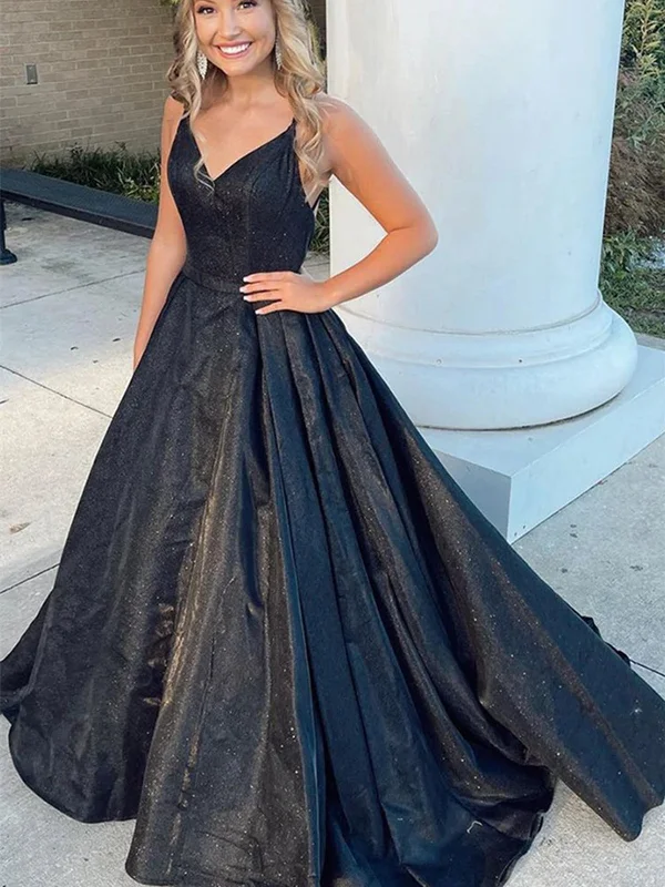 bohemian party dressesShiny V Neck Backless Black Long Prom Dresses, Open Back Black Formal Graduation Evening Dresses SP2393