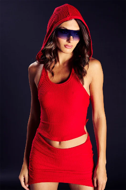 women's tops with cinched waistsCOOL AGAIN HOODED TANK