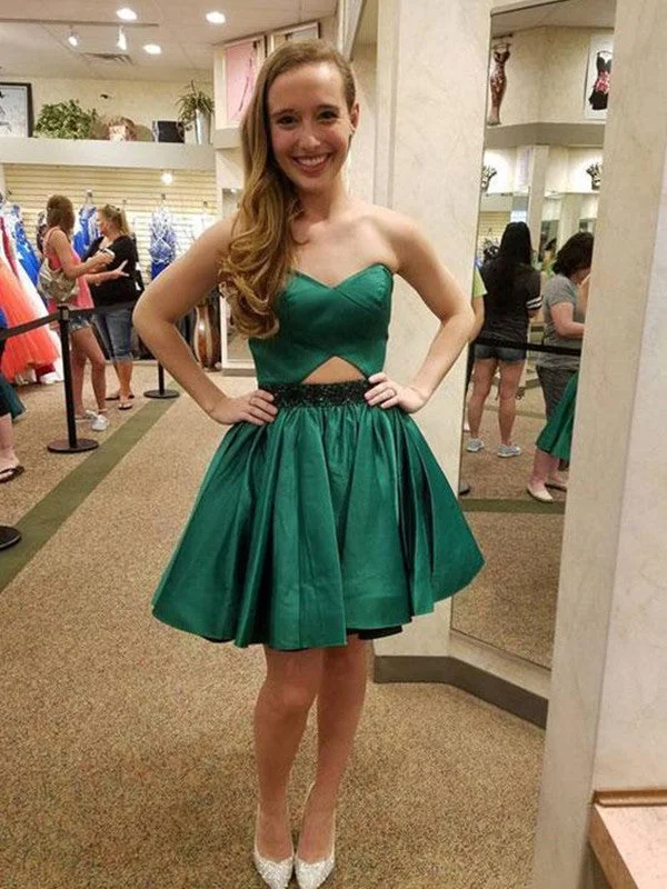 satin party dressesSimple Green Short Prom Dresses, Green Homecoming Dresses, Evening Dresses