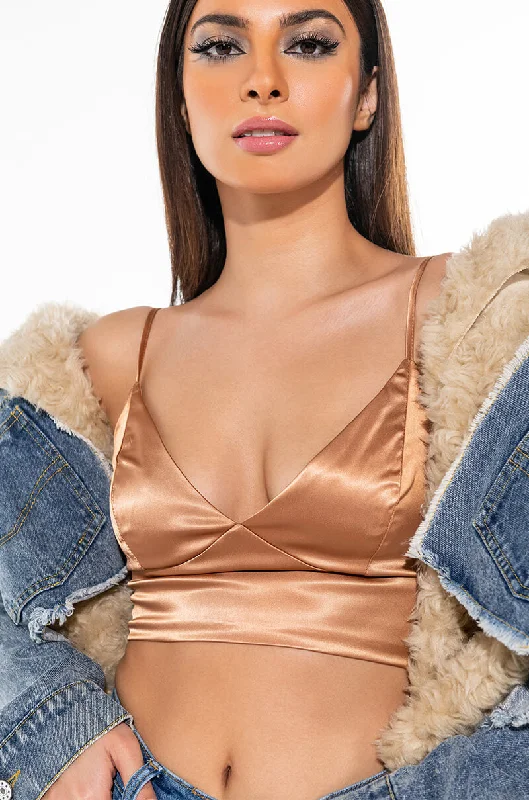 luxury women's topsMY TYPE SATIN CROP TANK