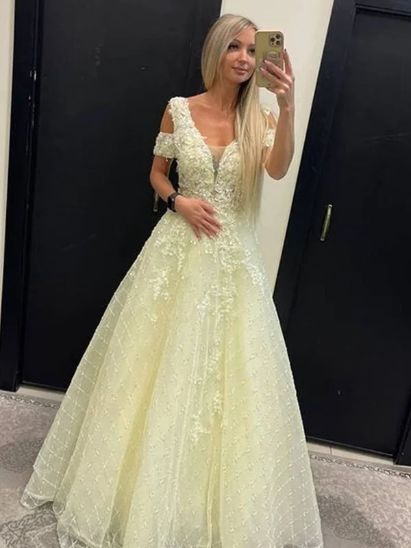 cotton party dressesOff Shoulder Yellow Lace Tulle Long Prom Dresses, Yellow Lace Formal Dresses, Yellow Evening Dresses SP2203