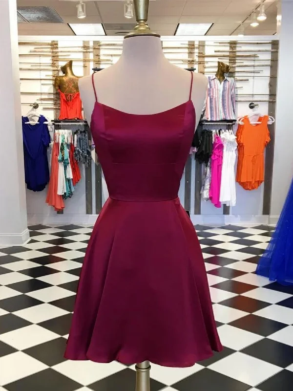 semi-formal party dressesCute Backless Burgundy Short Prom Dresses, Chic Burgundy Homecoming Dresses, Burgundy Short Evening Dresses