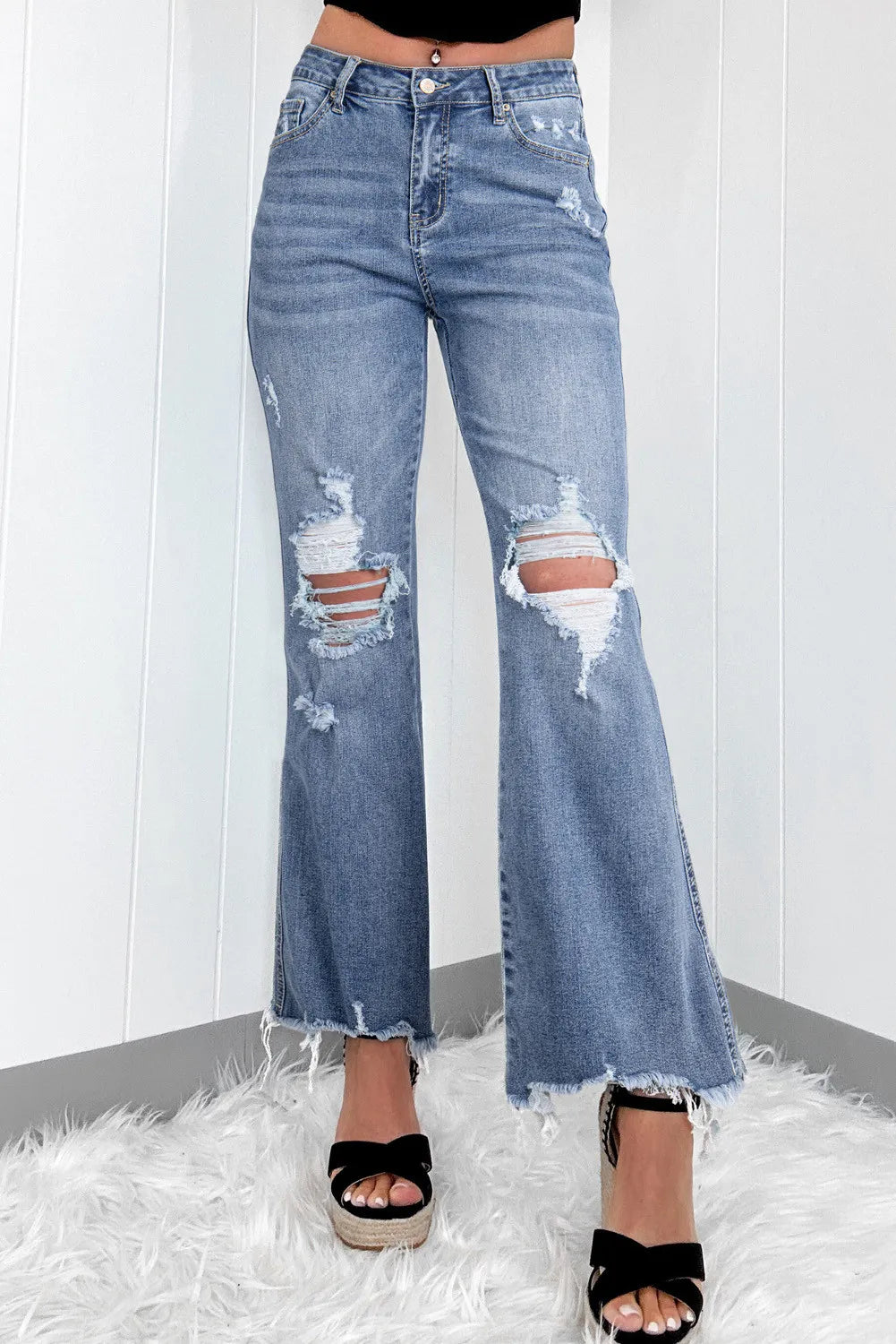 women's denim jeans for casual wearDistressed Raw Hem Bootcut Jeans