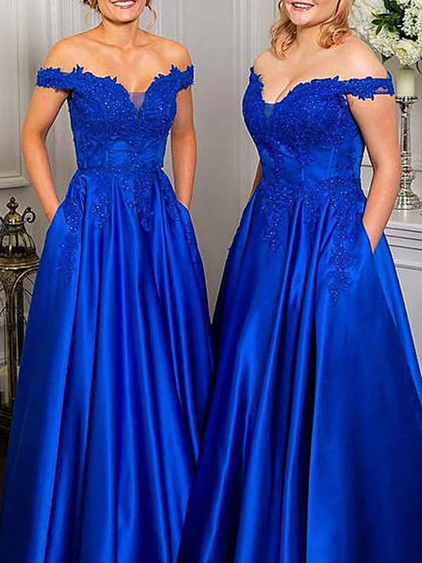 mini party dressesOff Shoulder Beaded Royal Blue Lace Long Prom Dresses, Royal Blue Lace Formal Graduation Evening Dresses SP2232