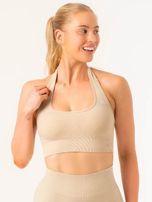 women's tops with geometric patternsContour Halter Bra - Stone Marl