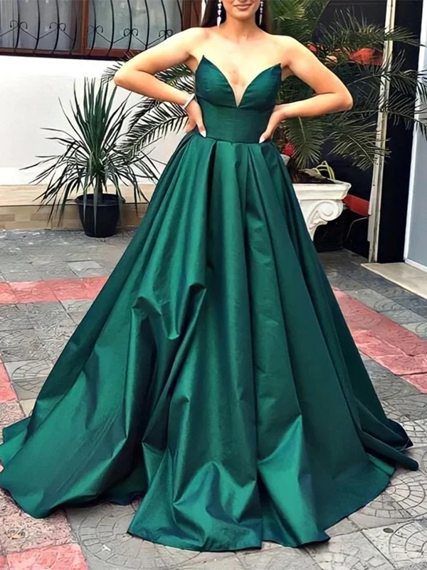 lace party dressesV Neck Strapless Green Satin Long Prom Dresses, V Neck Green Formal Graduation Evening Dresses SP2268