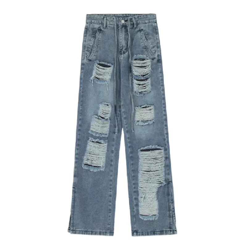 women's denim jeans for a night at the clubAmerican High Street Summer Thin Section Hole Slit Loose Jeans