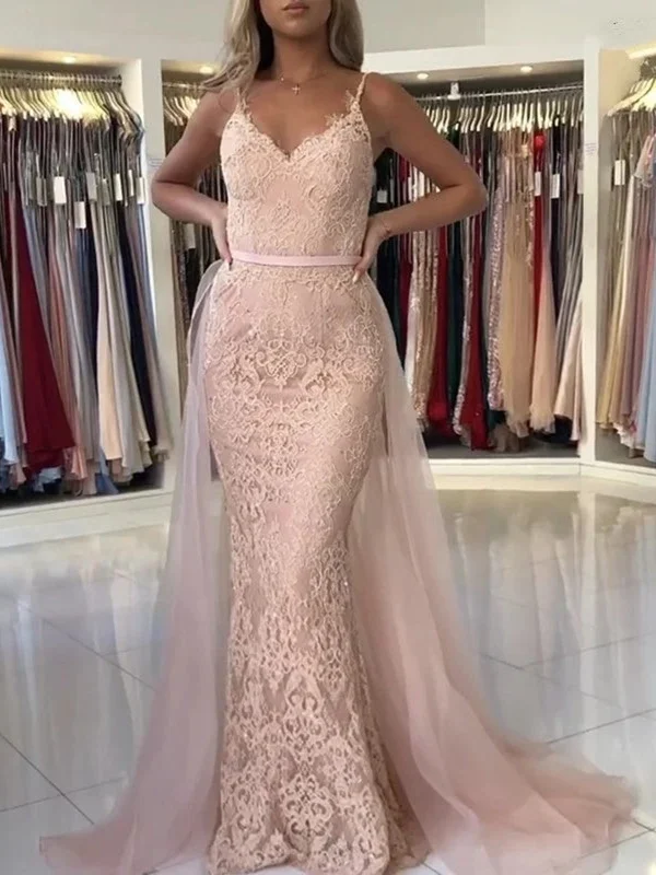 petite party dressesMermaid V Neck Pink Lace Long Prom Dresses, Mermaid Pink Formal Dresses, Pink Lace Evening Dresses SP2202