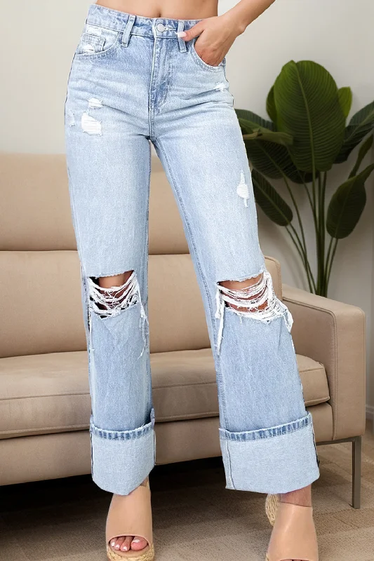 women's denim jeans with button-fly closureDistressed High Waist Jeans with Pockets