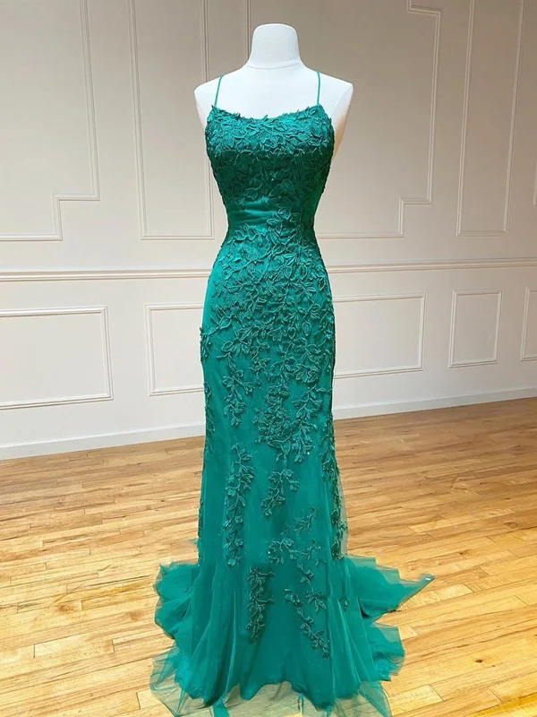 budget-friendly party dressesMermaid Backless Green Lace Long Prom Dresses, Mermaid Green Formal Dresses, Green Lace Evening Dresses