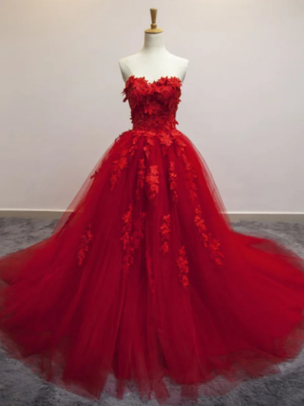 velvet party dressesSweetheart Neck Red Lace Appliques Long Prom Dresses, Red Lace Formal Dresses, Red Evening Dresses