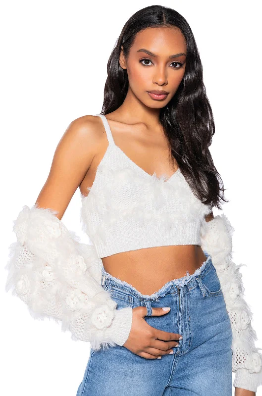 women's tops with embroidery detailsFLORAL DETAIL CARDIGAN AND BRALETTE SET IN WHITE