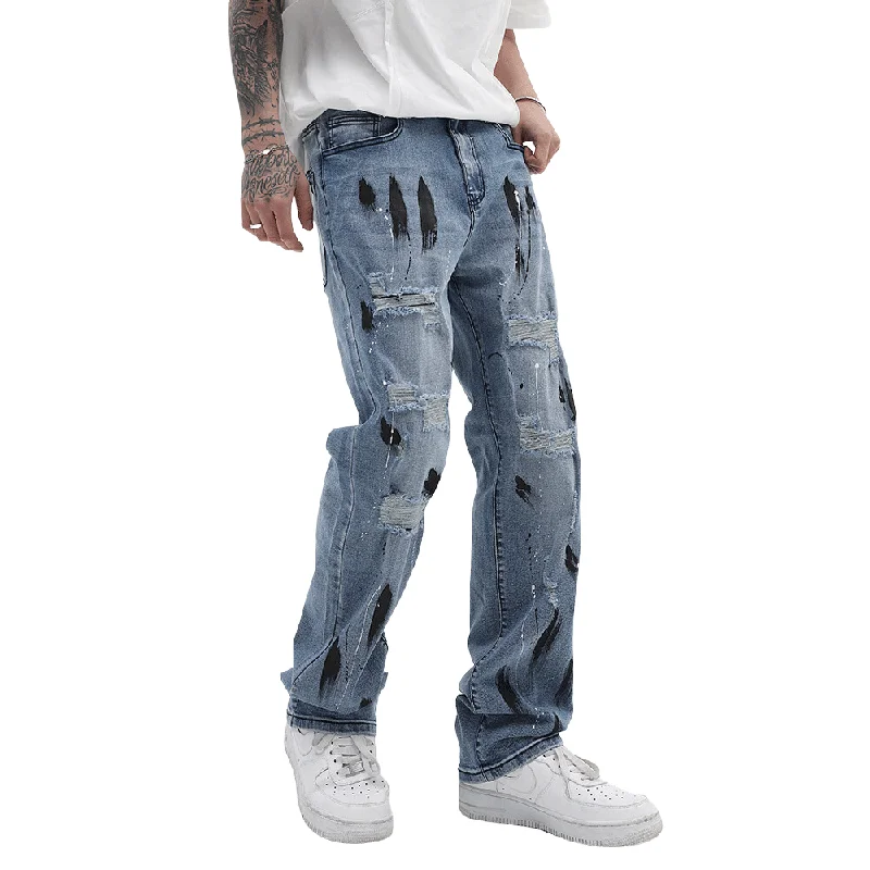 women's denim jeans with distressed back pocketsUrban High Street Graffiti Ripped Jeans