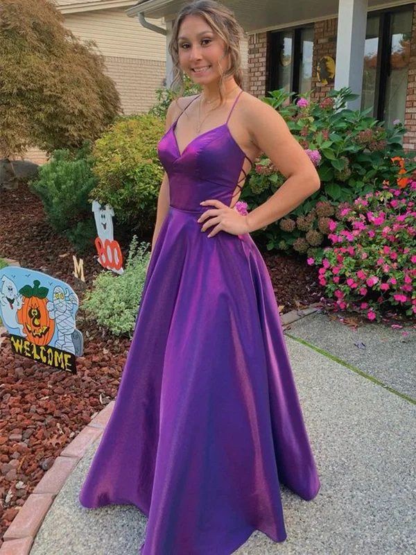 maxi party dressesSimple V Neck Backless Purple Satin Long Prom Dresses, V Neck Purple Formal Dresses, Backless Purple Evening Dresses SP2358