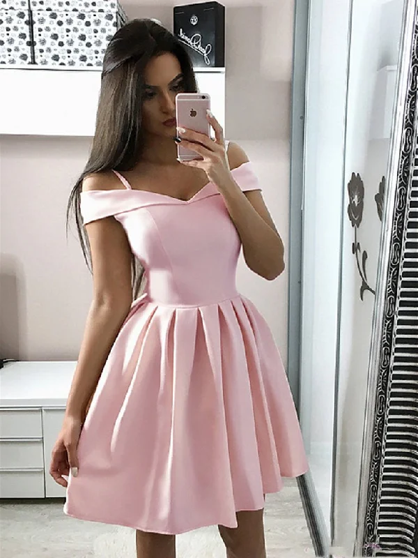 peplum party dressesCute Off The Shoulder Pink Homecoming Dresses Short Prom Dresses, Off Shoulder Pink Formal Dresses, Evening Dresses