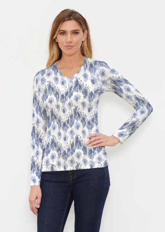 women's tops in solid colorsTonal Waves Blue (7804) ~ Butterknit Long Sleeve V-Neck Top