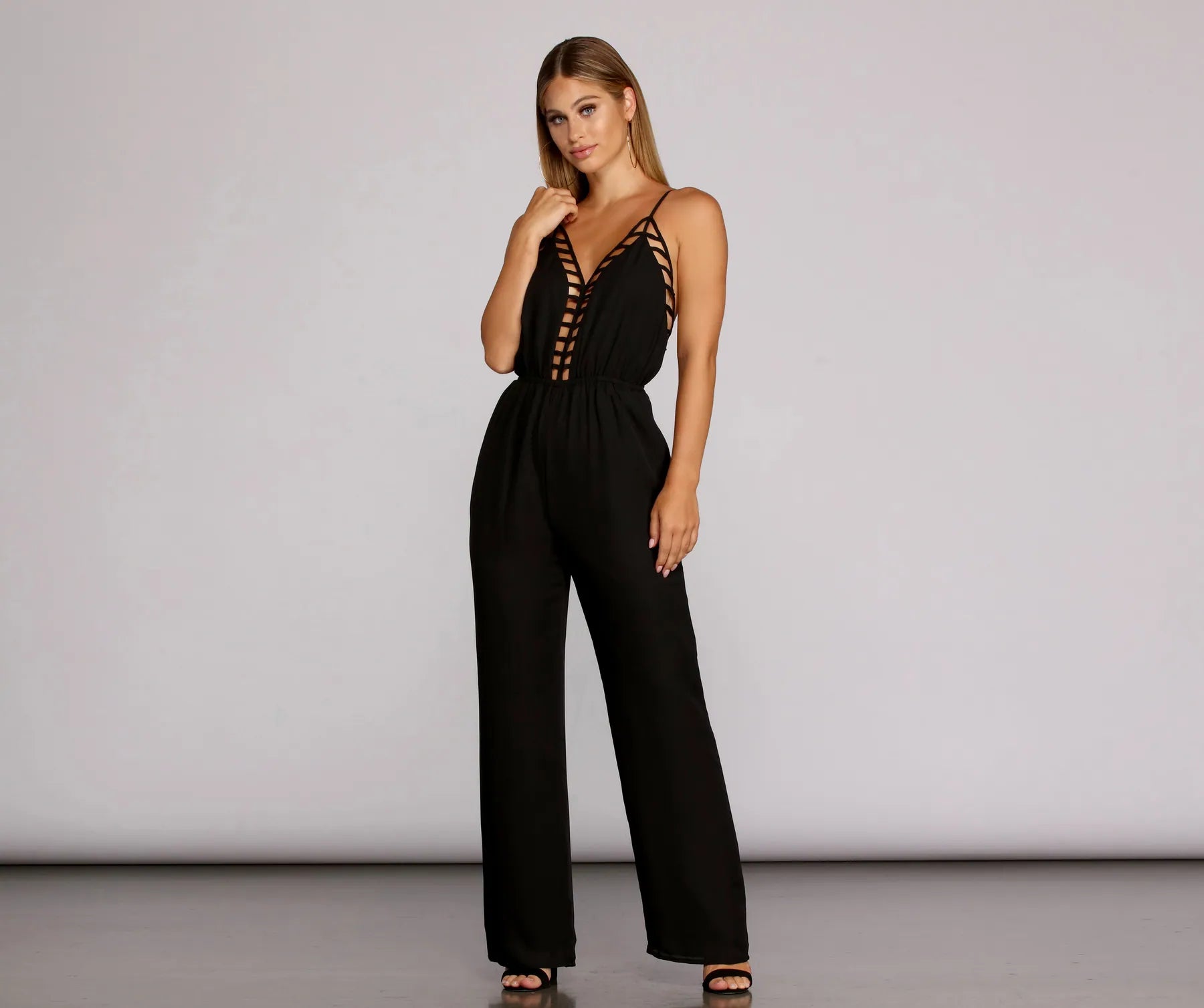 women's jumpsuits for cozy daysSleek Open Back Caged Jumpsuit