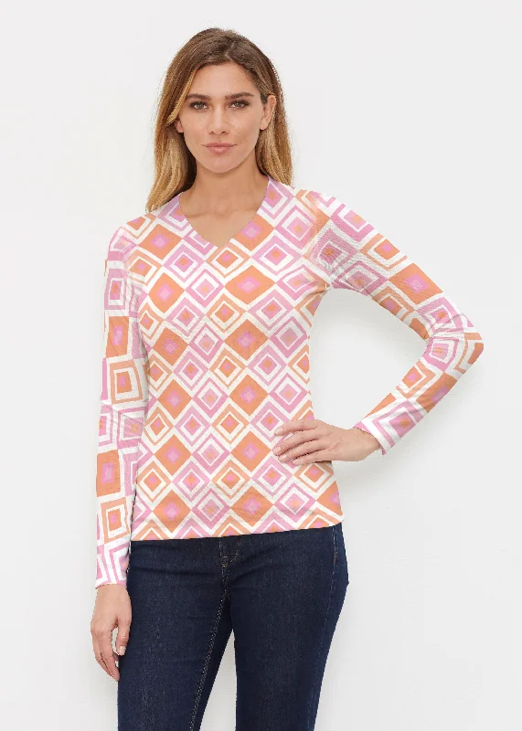 women's tops for those who love bold and vibrant colorsCubed Pink (7809) ~ Butterknit Long Sleeve V-Neck Top