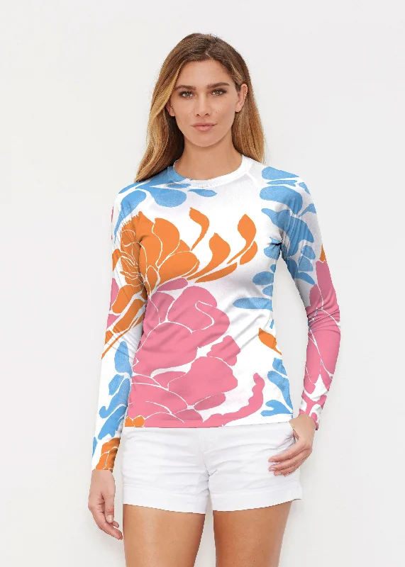 women's tops with ruffled hemsLotus Pink/Orange (23058) ~ Long Sleeve Rash Guard