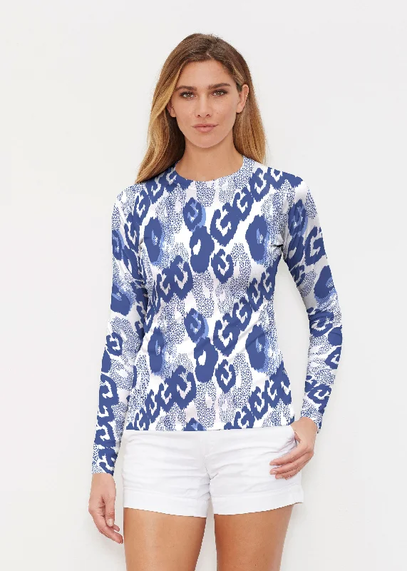 women's tops with bell sleevesRoyal Blue Ikat (7808) ~ Long Sleeve Rash Guard