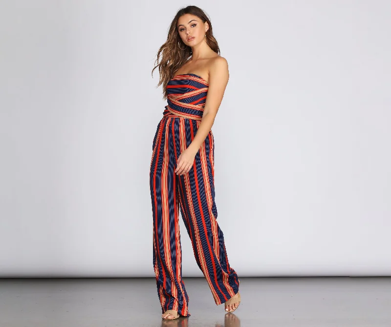 women's jumpsuits for beach outingsSassy In Stripes Jumpsuit