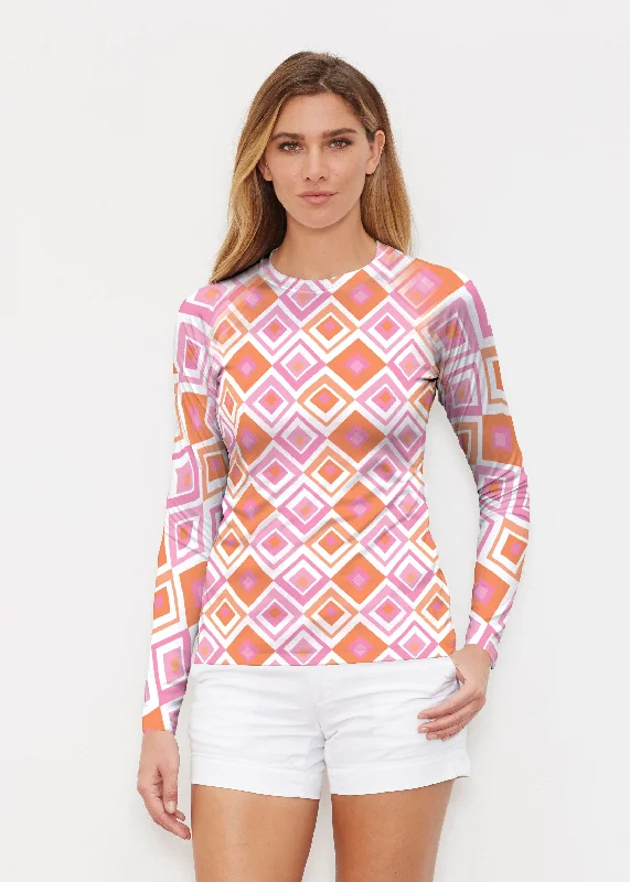 women's tops for those who want to make a fashion statementCubed Pink (7809) ~ Long Sleeve Rash Guard