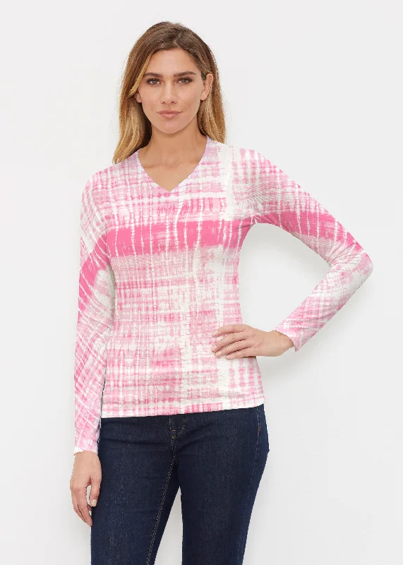 trendy women's topsPink Tie Dye (14254) ~ Butterknit Long Sleeve V-Neck Top