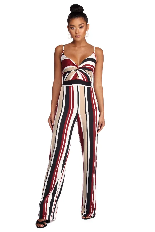 women's jumpsuits with cinched waistsFor A Spin Striped Jumpsuit