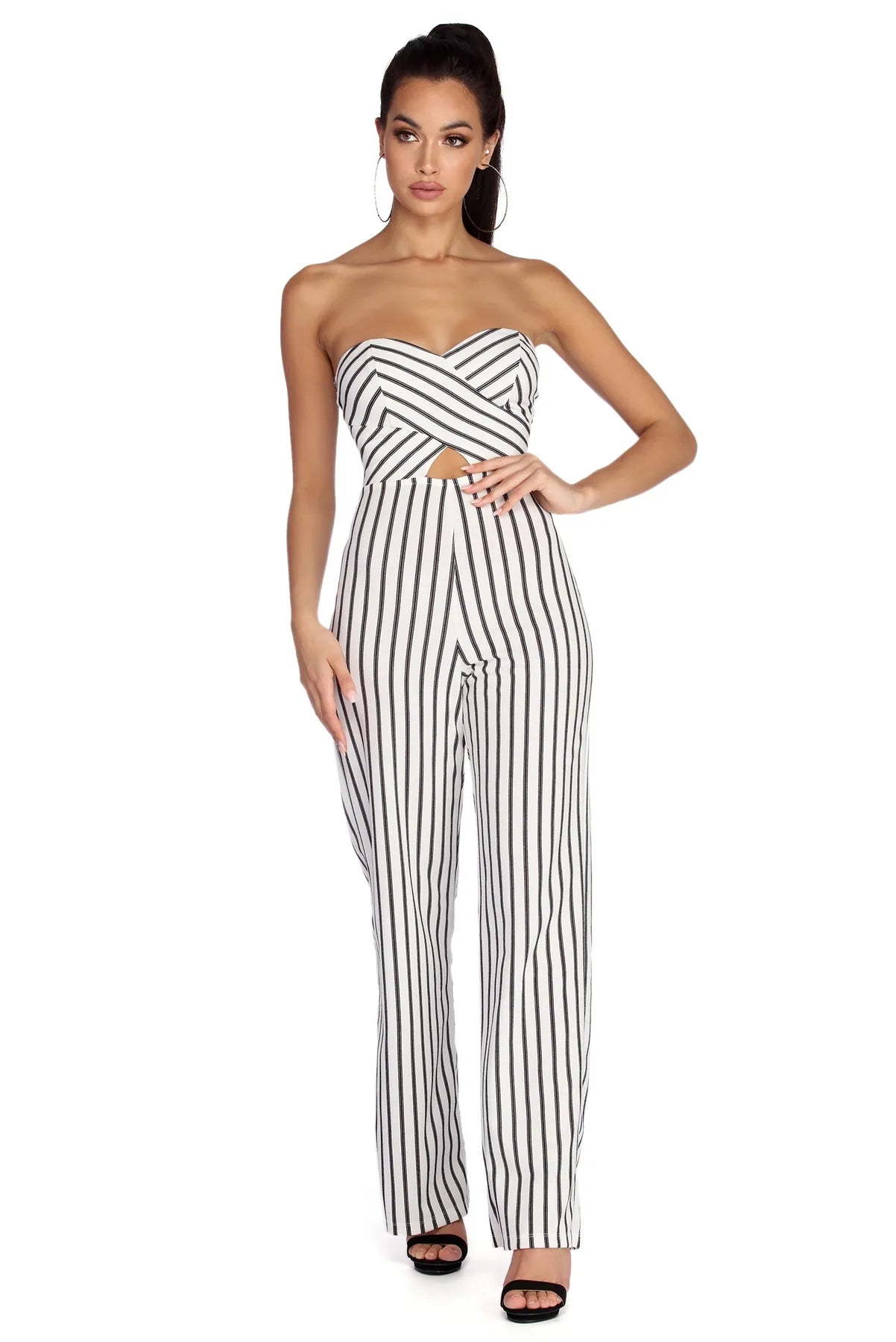 women's jumpsuits with bow tiesStripe It Right Jumpsuit