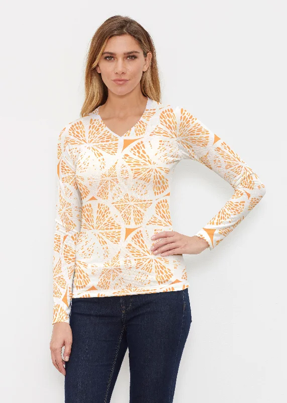 women's tops with built-in brasOrange Citrus (7862) ~ Butterknit Long Sleeve V-Neck Top