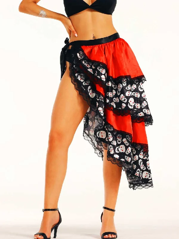 women's high-slit skirtsRed and Black Skull Side Slit Skirt