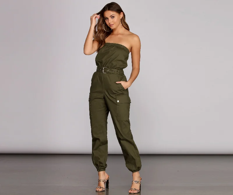 women's jumpsuits for affordable luxuryBold And Belted Strapless Jumpsuit