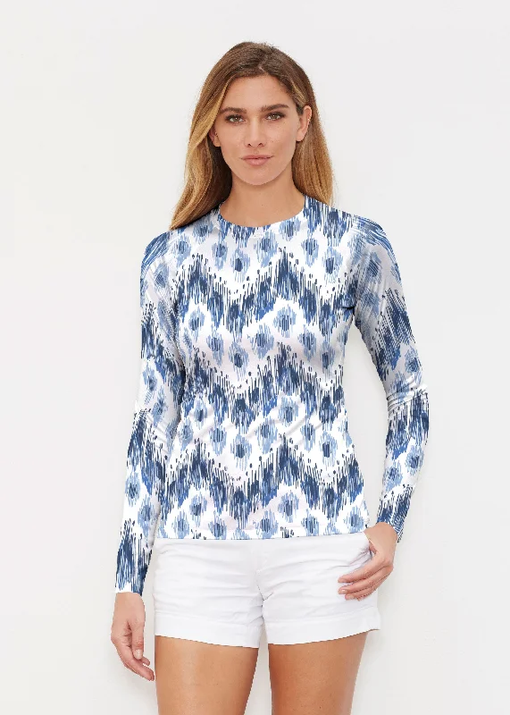 women's tops with geometric patternsTonal Waves Blue (7804) ~ Long Sleeve Rash Guard