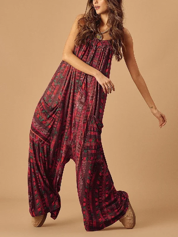 women's jumpsuits for runningBohemian Printed Loose Casual Jumpsuit