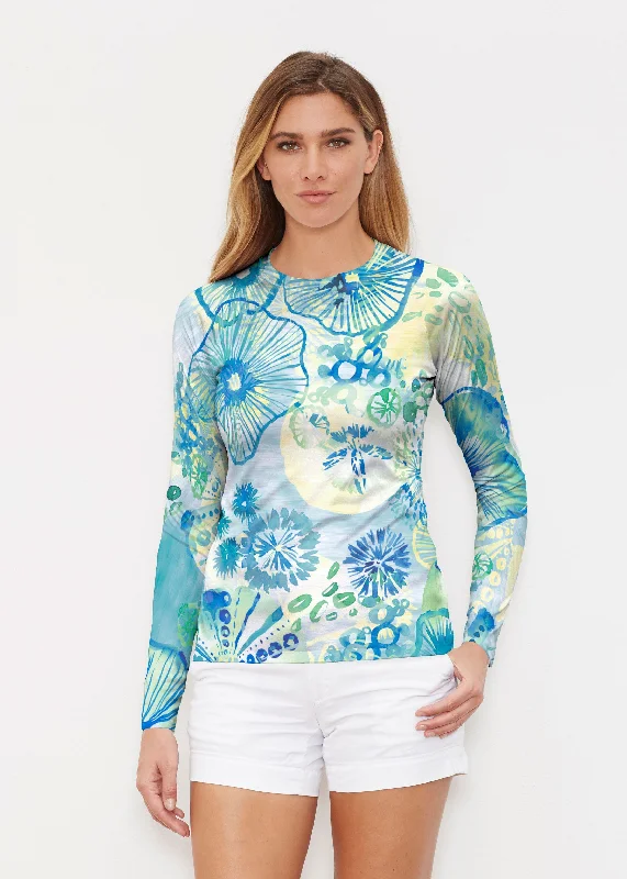 women's tops for glamorous eveningsSand Dollar Aqua (16256) ~ Long Sleeve Rash Guard