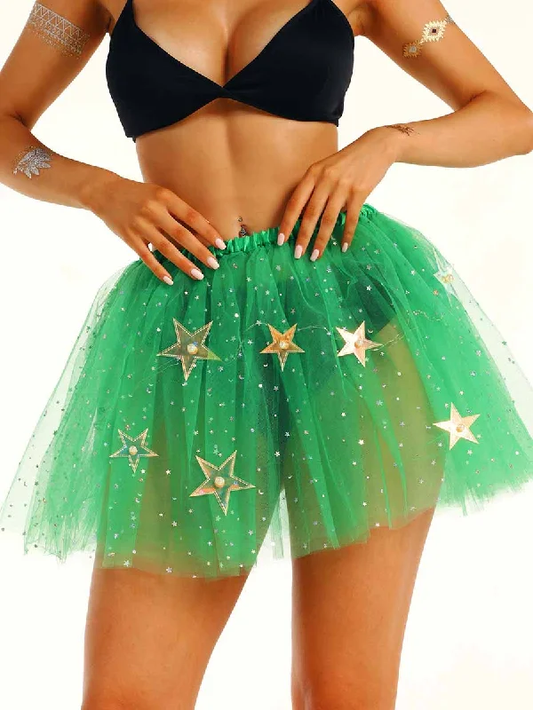 women's satin skirtsLED Green Sequin Ballet Skirt