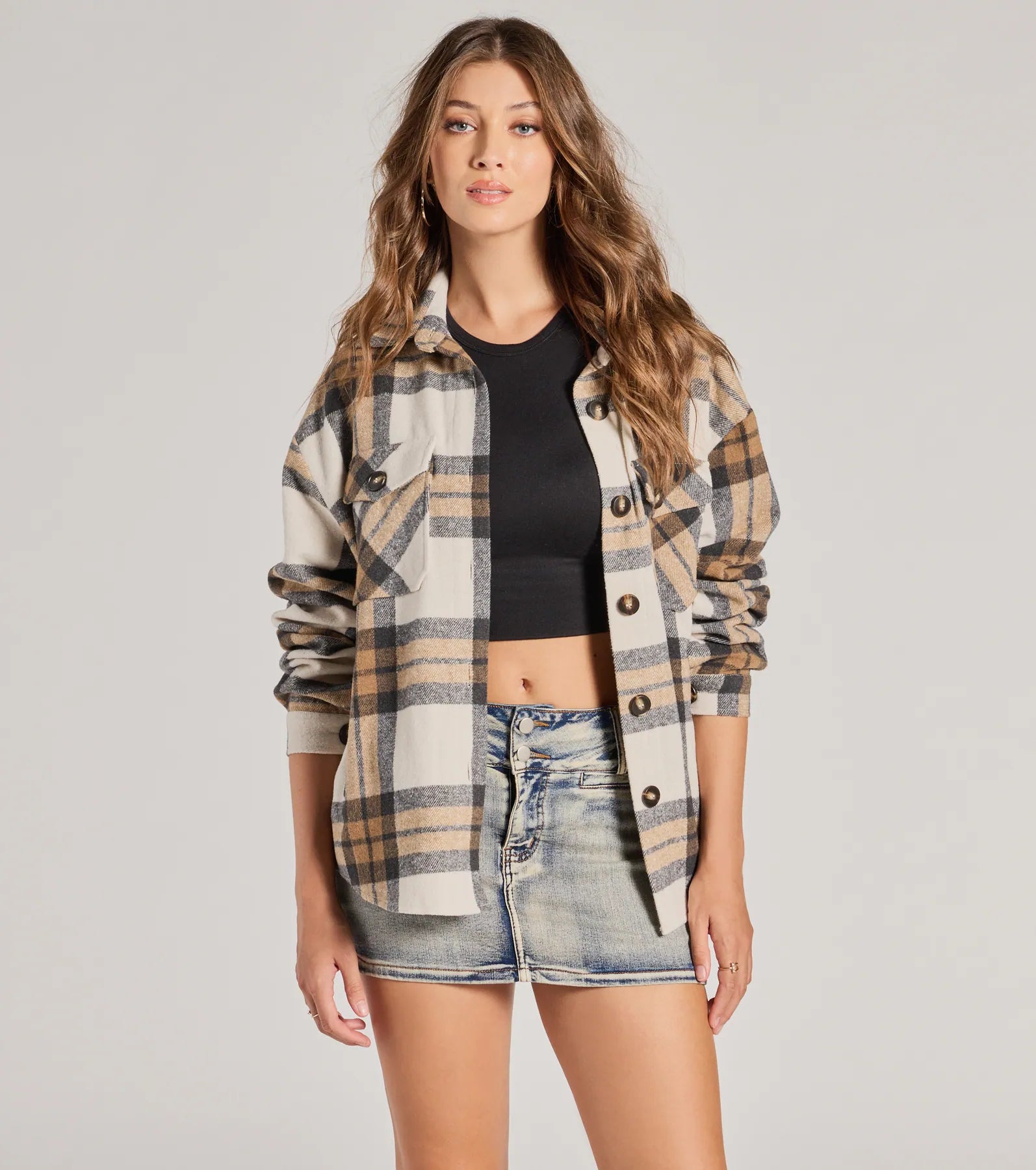 women's tops for those who want to create outfits that are both trendy and timelessSeason Of Plaid Long Sleeve Oversized Shacket