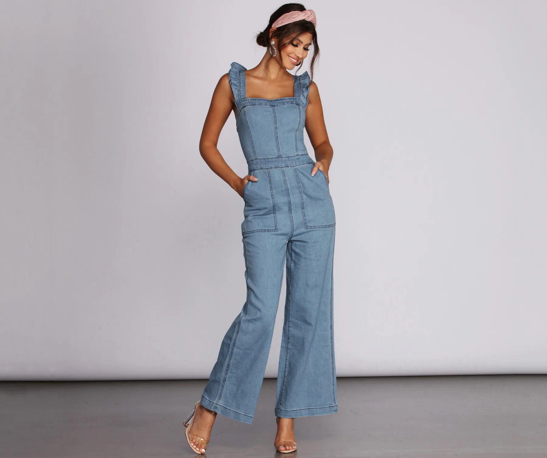 women's jumpsuits for curve-hugging stylesGo Wide Denim Jumpsuit