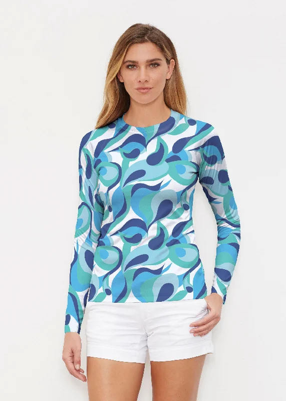 women's tops for those who love to mix and match prints and patternsDisco Blue (8067) ~ Long Sleeve Rash Guard