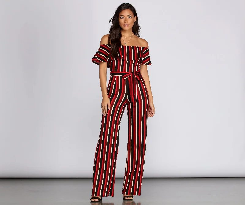 women's jumpsuits for runningTie Waist Striped Jumpsuit